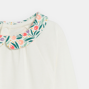 بلوزة بياقة وطبعة زهور، باللون الأبيض للفتيات الصغيرات.